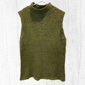 Max Studio High Neck Olive Silk Sleeveless Sweater